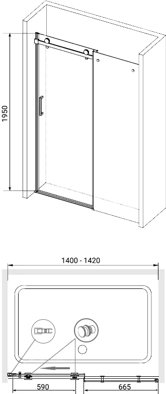 Душевая дверь RGW Tornado TO-14B 140х195 профиль черный стекло прозрачное 02071414-14 - 2