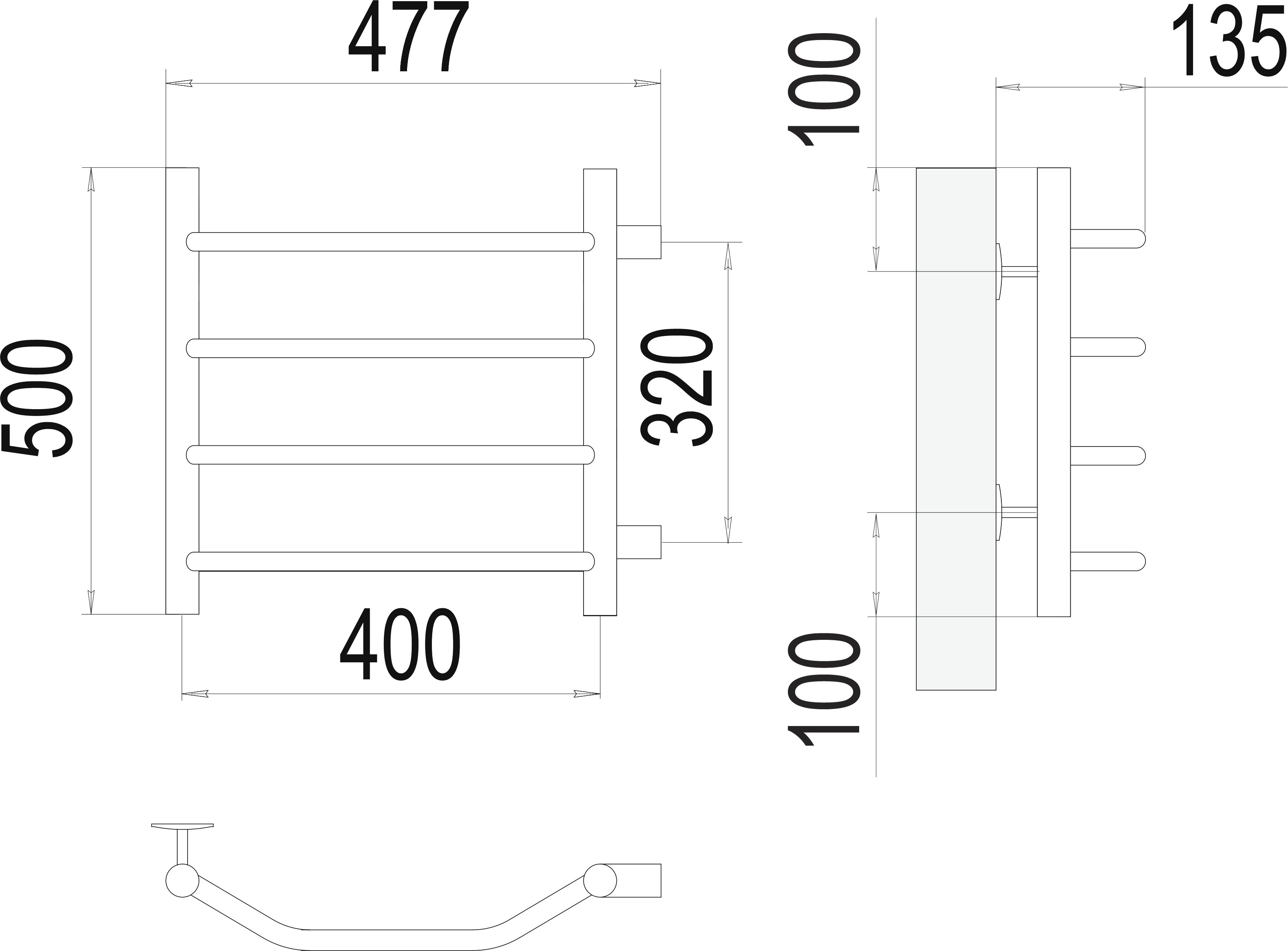 Водяной полотенцесушитель Terminus Виктория П4 400x500 Хром боковое подключение 4670078530042 - 2
