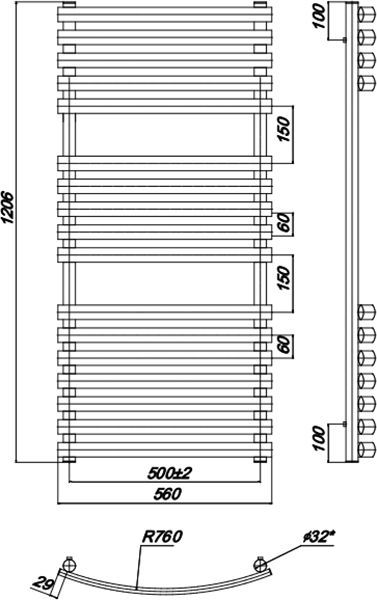 Полотенцесушитель Водяной Elegance 500 x 1200_W X04000083677 - 3