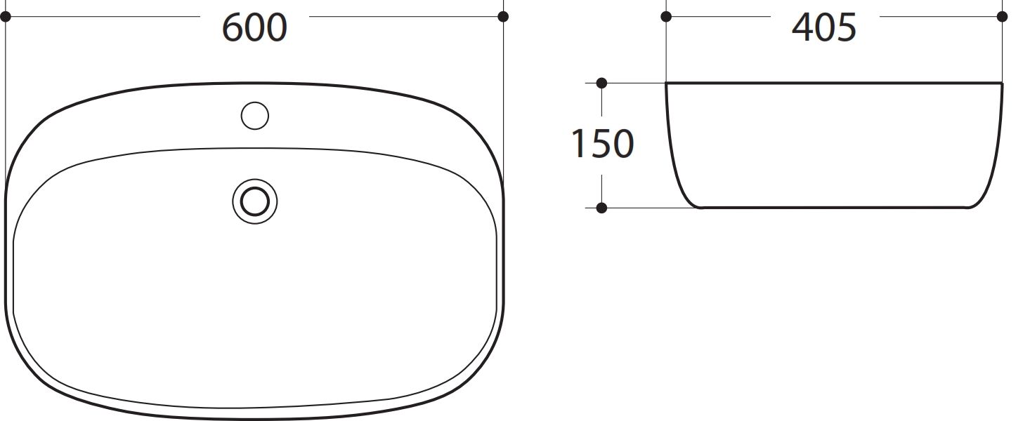 Раковина керамическая накладная AM-78375, цвет белый, 600х405х150 - 1
