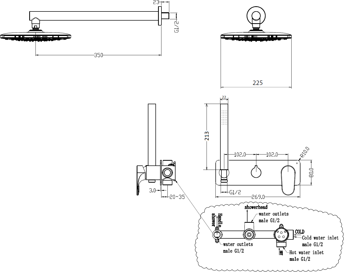 Душевой комплект Boheme Spectre 454-CR С ВНУТРЕННЕЙ ЧАСТЬЮ, хром - 1