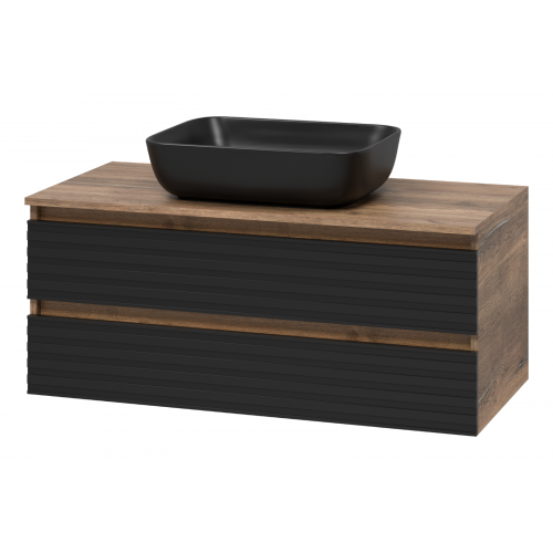 Тумба под раковину Brevita Dakota 100 дуб галифакс олово, черный кварц  DAK-09100-19/02-2Я - 1