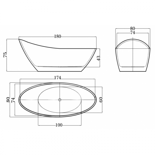 Акриловая ванна Esbano London 180х80 черный  ESVALONDB - 1