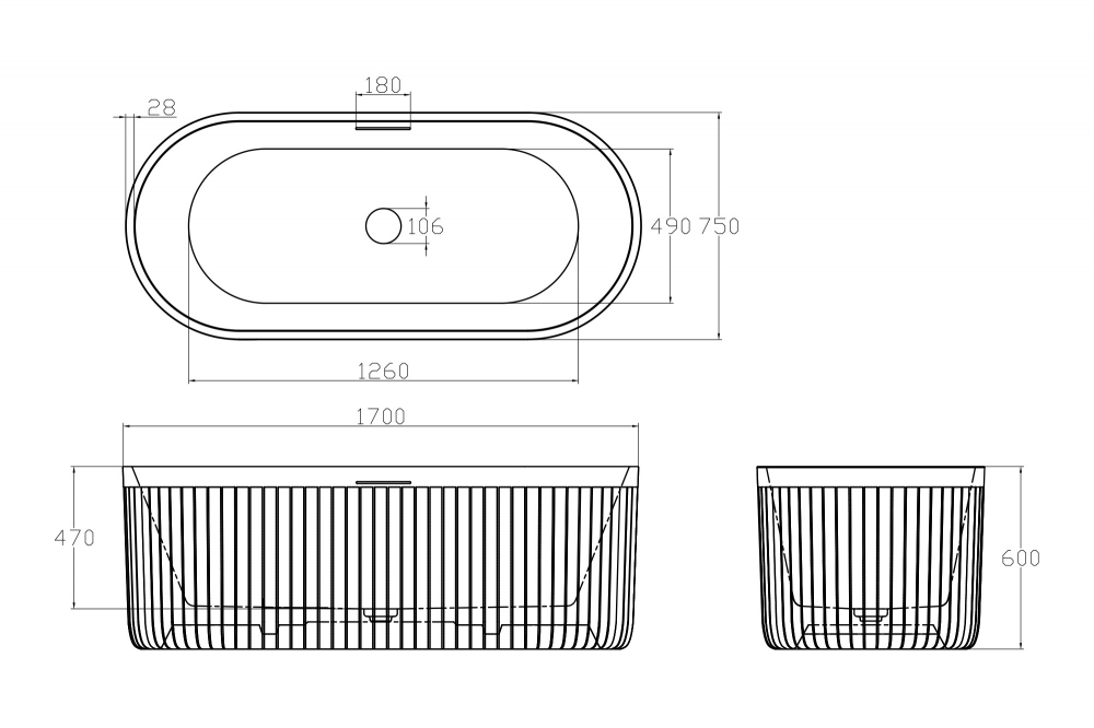 Ванна из искусственного камня ABBER Stuttgart AM9925 белая матовая - 3