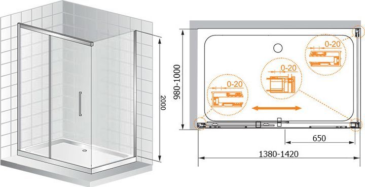 Душевой уголок Cezares Premier Soft W AH1 140/100 C Cr IV PREMIER-SOFT-W-AH-1-140/100-C-Cr-IV - 6