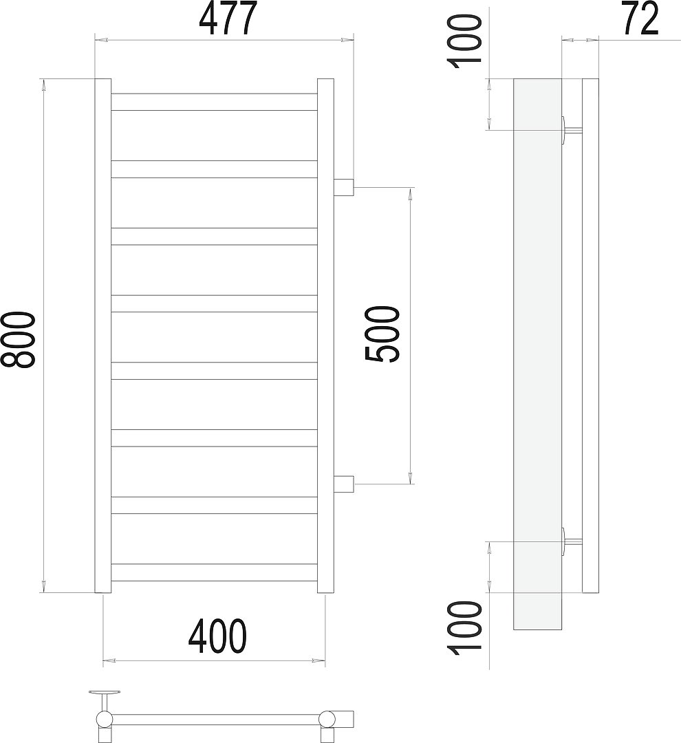 Водяной полотенцесушитель Terminus Аврора П8 400x800 Хром боковое подключение 4670078529909 - 2
