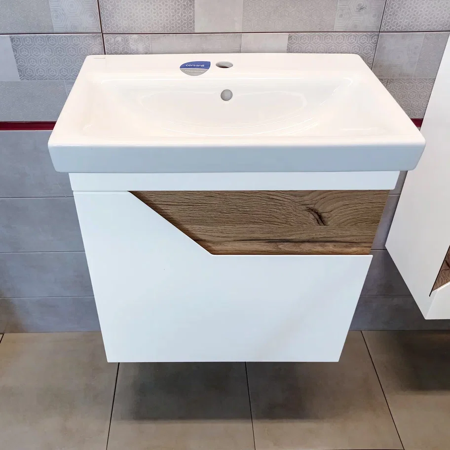 Тумба под раковину Бриклаер Брайтон 60 белая матовая/дуб кера  4627125415784 - 2