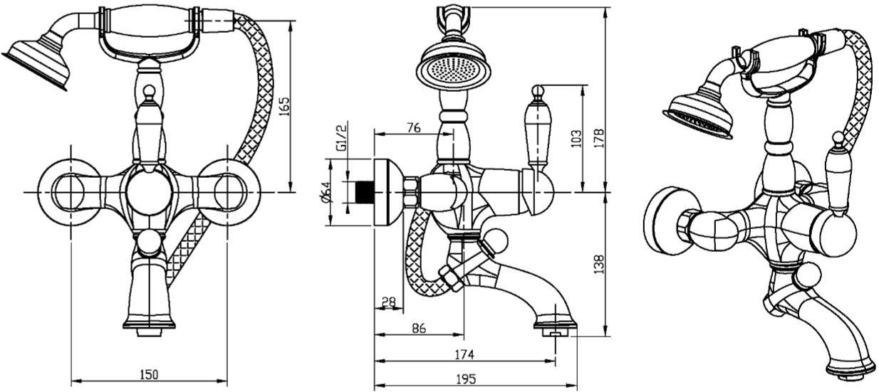 Смеситель Boheme Imperiale Presente 323 для ванны с душем - 1