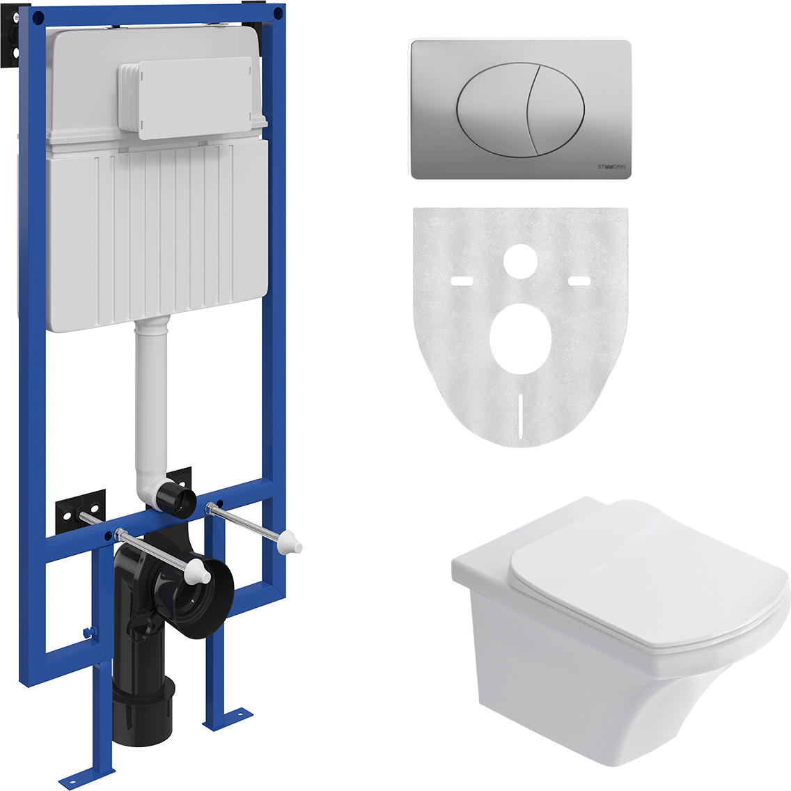 Комплект Унитаз подвесной STWORKI Хальмстад SETK2804-0606-001-1-6000 с микролифтом + Система инсталляции для унитазов STWORKI 510162 с кнопкой смыва 230822 хром глянцевый 561439 - 0