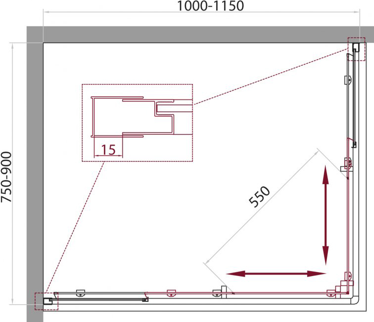 Душевой уголок BelBagno Unique AH-2-100/115-75/90-P-Cr стекло punto UNIQUE-AH-2-100/115-75/90-P-Cr - 6