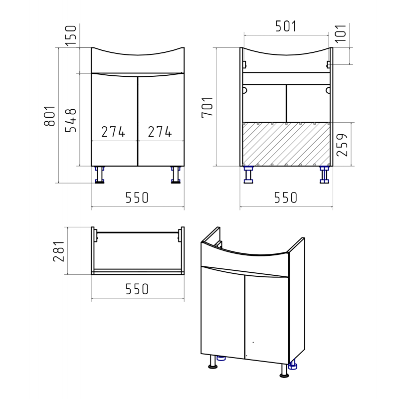 Тумба под раковину Misty Смайл 60 белая глянцевая Э-Сма01060-031Пр - 2