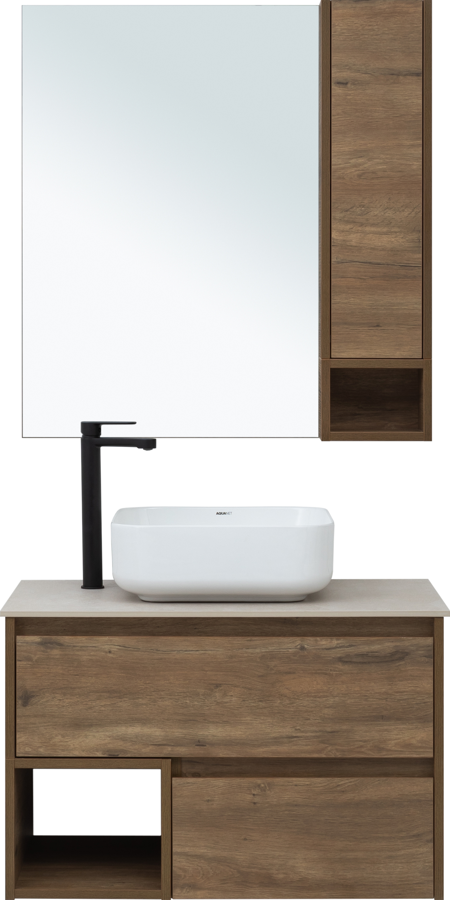 Мебель для ванной STWORKI Карлстад 75 дуб рустикальный, простоун беж, с отверстием для смесителя в столешнице 425264 - 7