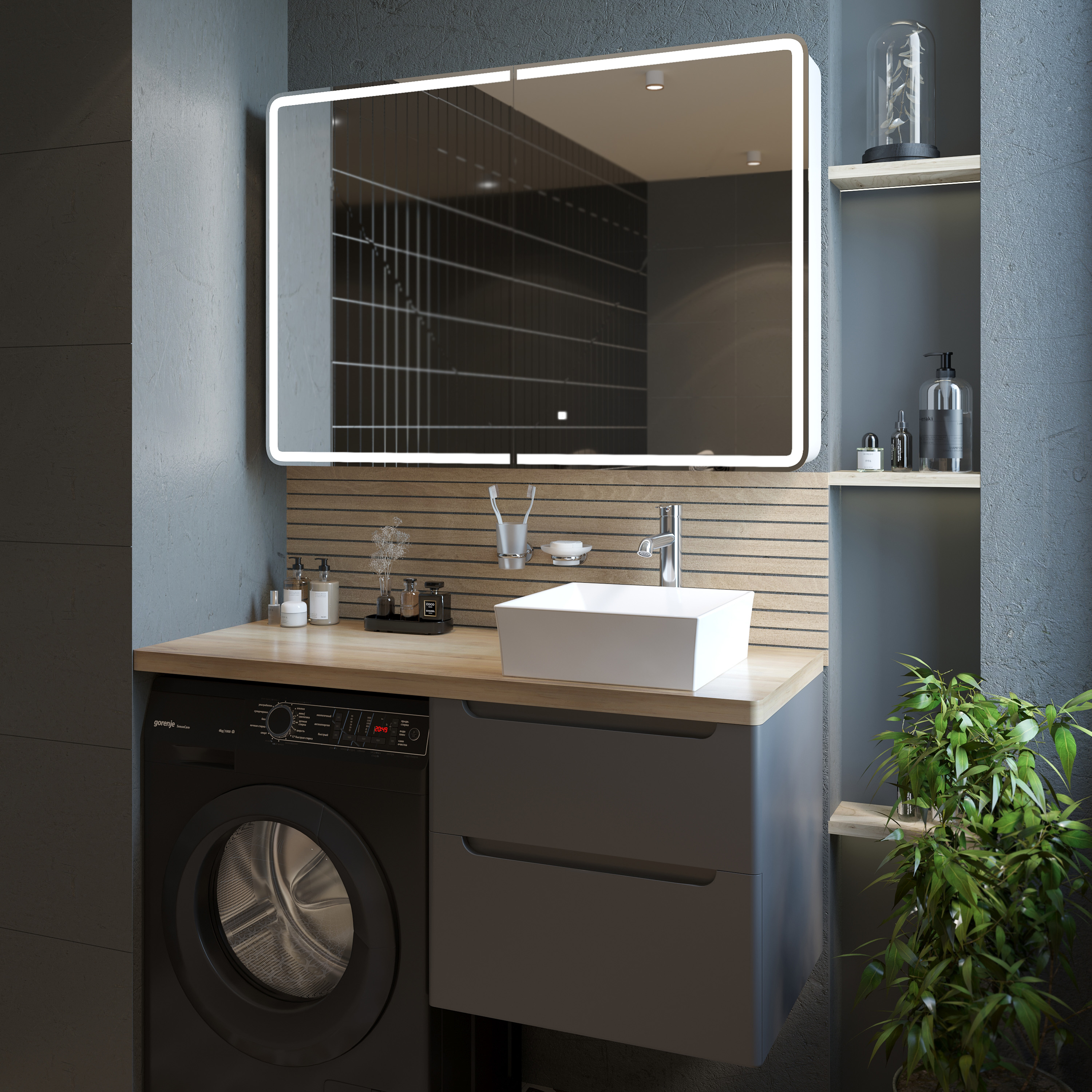 Тумба с раковиной STWORKI Берген 60 серая со светлой столешницей 122, раковина Bocchi Vessel 1173-061-0125 569133 - 2