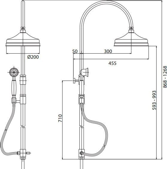 Душевая стойка Cezares Elite ELITE-CAI-01-Bi подключение из стены - 1
