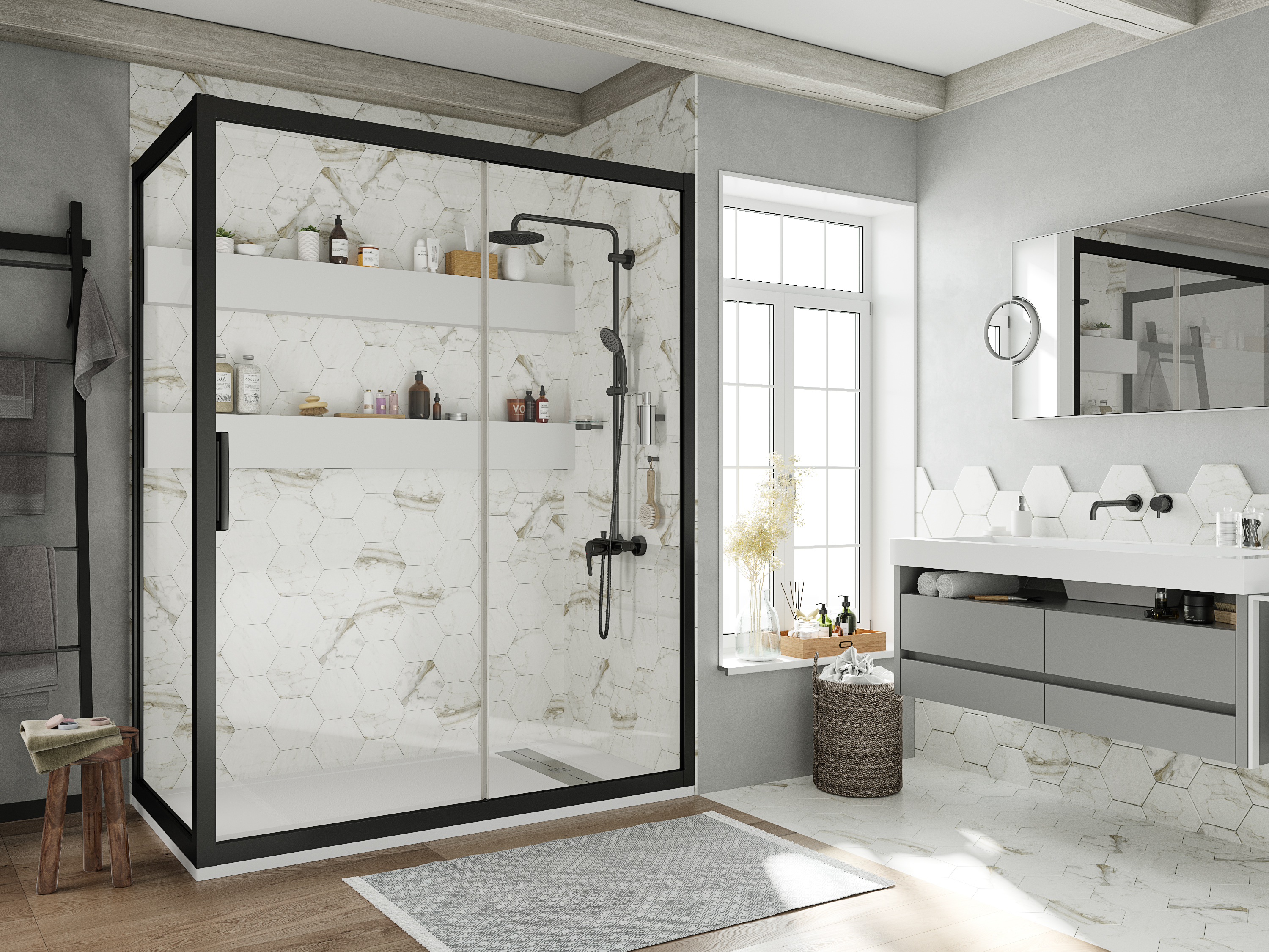 Душевой уголок STWORKI Эстерсунд DE019R80160200 160x80 см профиль черный матовый 3GW181TTKK000 - 2