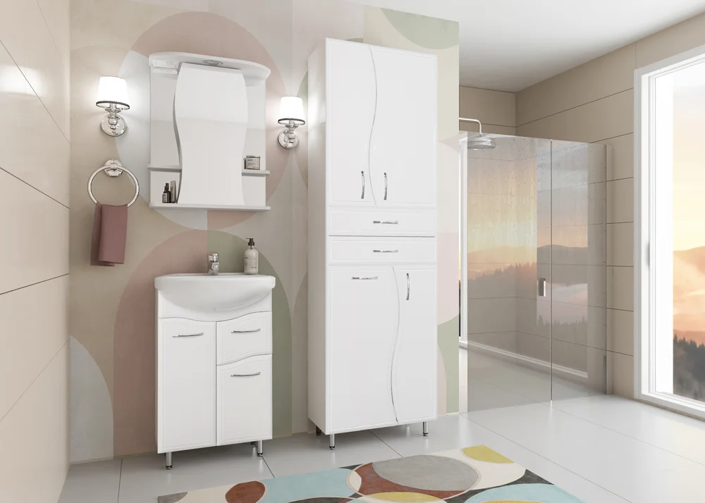 Шкаф-пенал Style Line Эко Волна 60 с бельевой корзиной белый ЛС-000010047 - 4