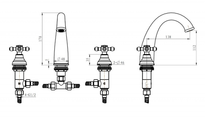Смеситель для раковины Boheme Tradizionale бронза с прозрачными кристаллами Swarovski 297-SW - 2
