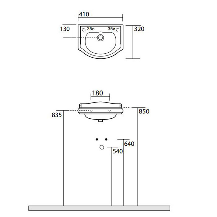 KERASAN Retro Раковина 410х320мм без отв. под смеситель, цвет белый 103301*0 - 1