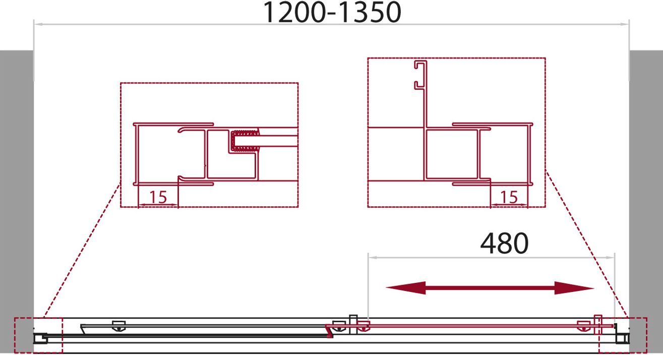 Душевая дверь в нишу BelBagno Unique BF-1-120/135-C-Cr стекло прозрачное UNIQUE-BF-1-120/135-C-Cr - 5