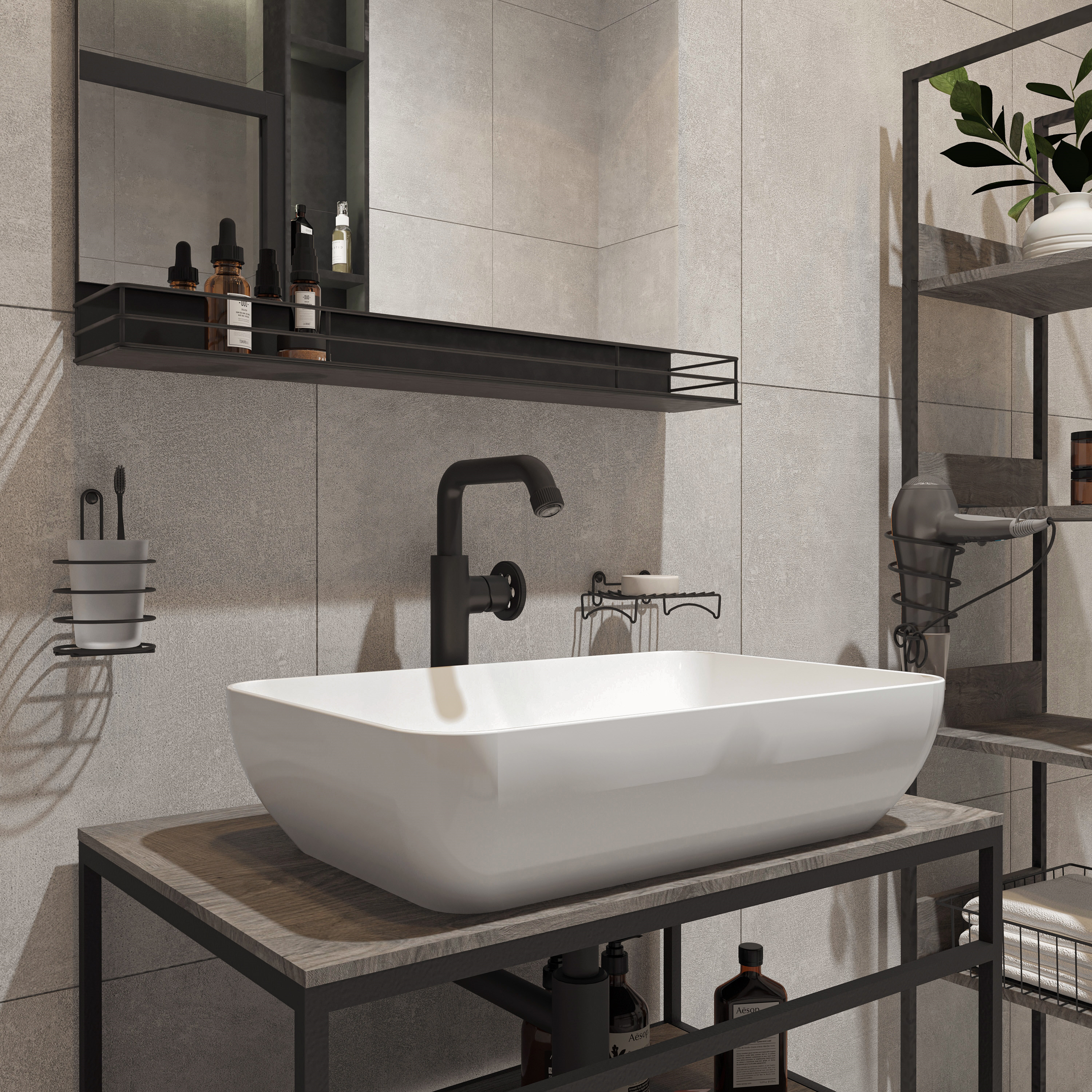 Мебель для ванной STWORKI Нюборг 70 с зеркалом, в стиле лофт, черная (комплект, гарнитур) 483894 - 2