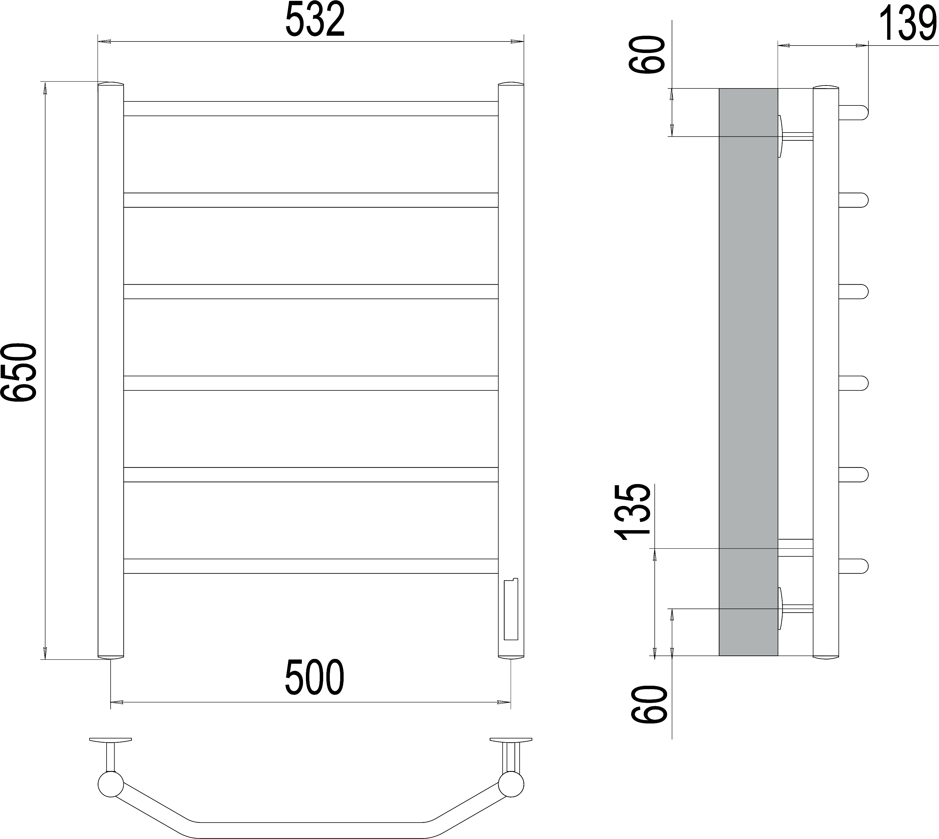Электрический полотенцесушитель Terminus Виктория П6 500x650 Хром 4670078531193 - 2
