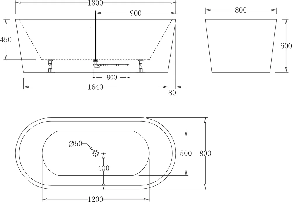 Акриловая ванна BelBagno 180х80 черный, матовый  BB71-1800-NERO-W0 - 2