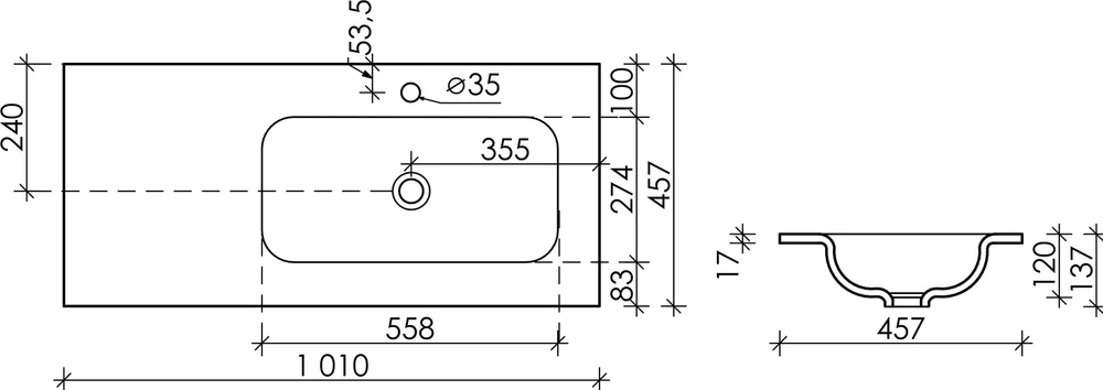 Мебельная раковина Ceramica Nova Element 101х45.7 правая белая CN7015 - 1