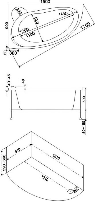 Акриловая ванна Bas Вектра 150 см L В 00007 - 4