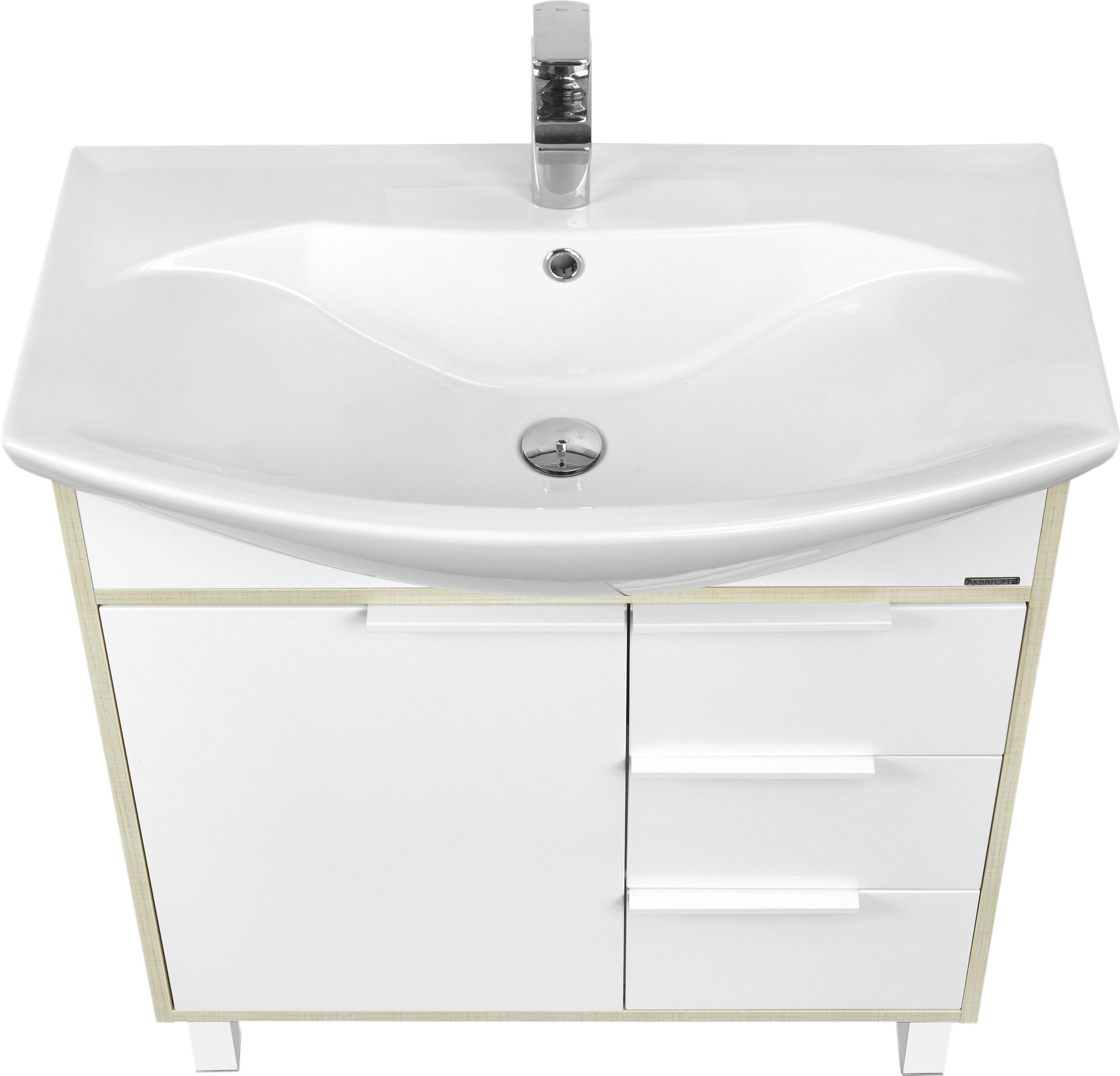 Тумба под раковину Aquaton Рико 80 белый-светлое дерево 1A215401RIB90 - 0