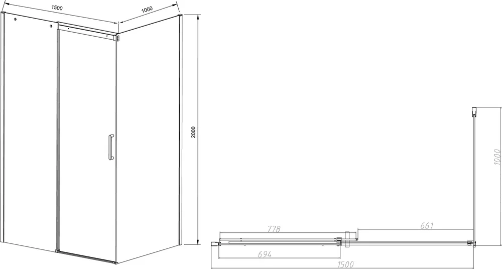 Душевой уголок Vincea Dice 150х100 профиль черный стекло прозрачное VSR-4D1015CLB - 3