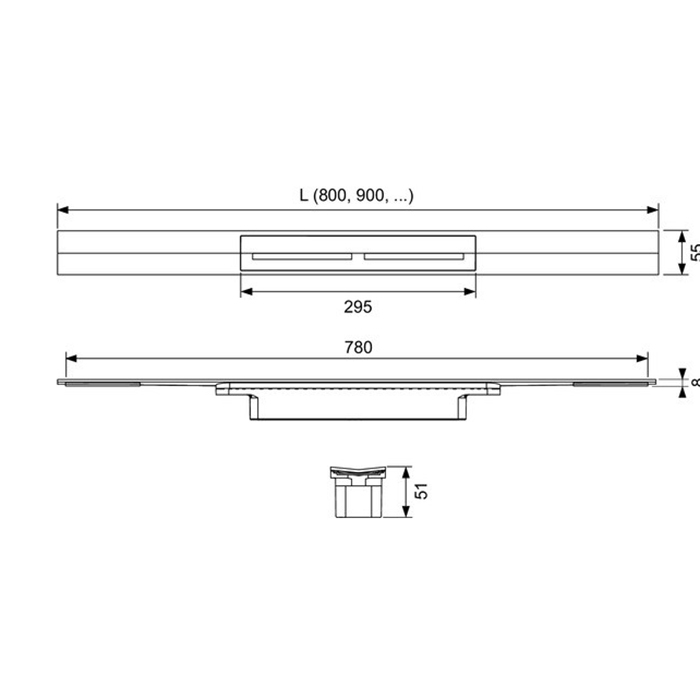 Профиль для душа TECEdrainprofile, 900 мм, PVD Brushed stainless steel, black / сатин, черный 670921 - 1