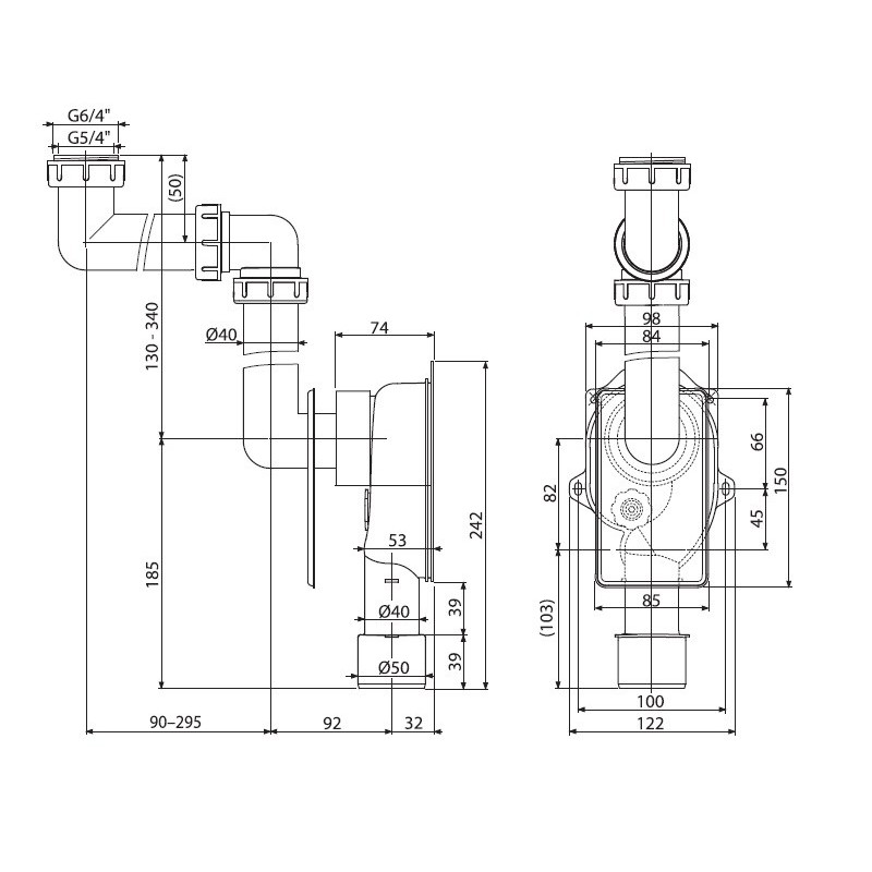 Универсальный сифон под штукатурку, А873, экономящ A873 - 1
