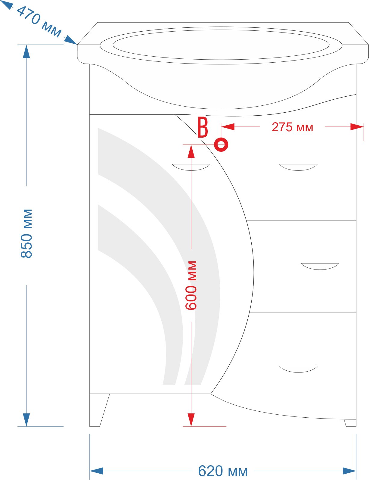 Мебель для ванной Misty Каролина 60 3 ящика L зеленое стекло - 10
