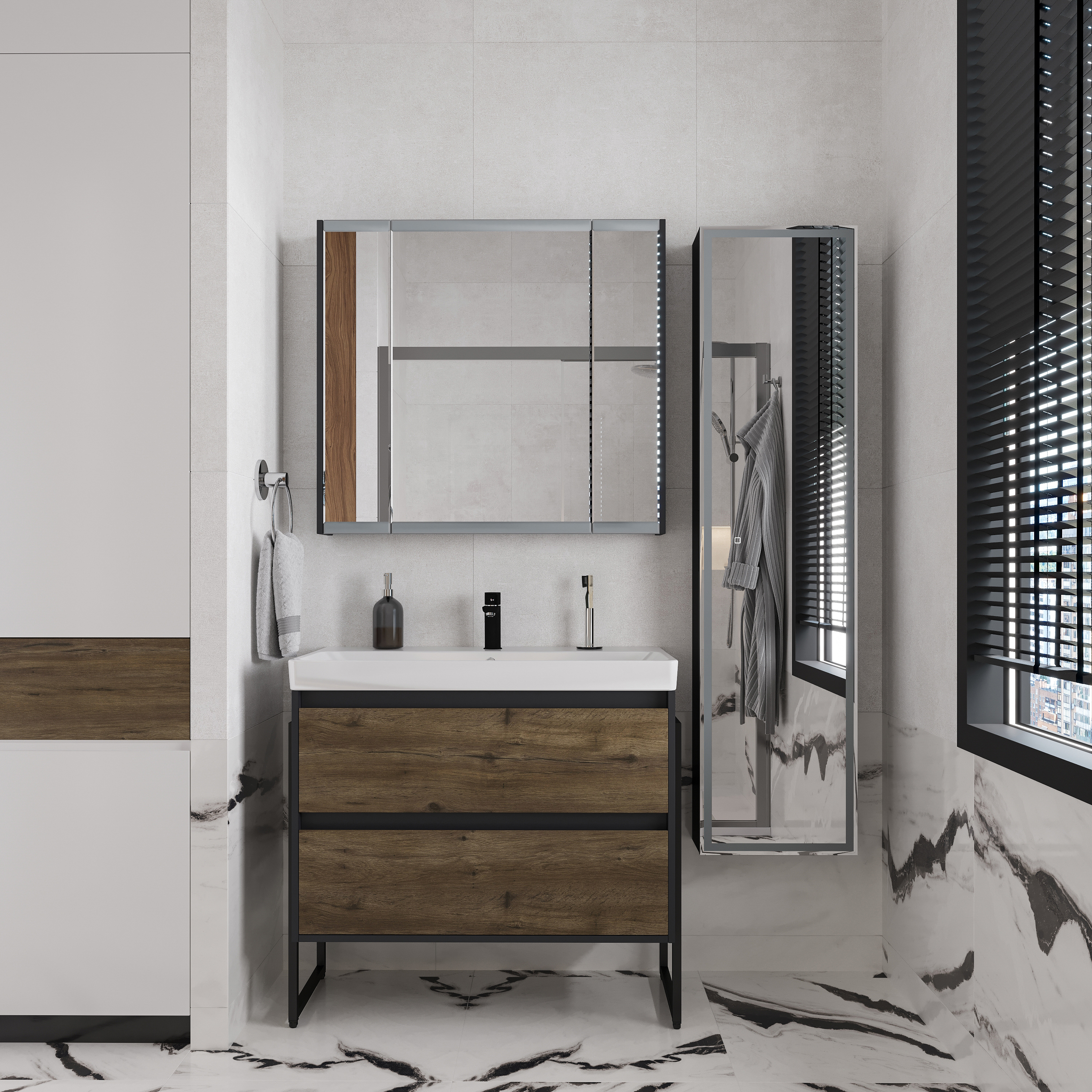 Шкаф-пенал с зеркалом STWORKI Кронборг МВК077 40, с подсветкой, черный - 4