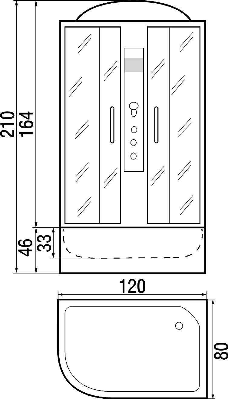 Душевая кабина с поддоном River DUNAY 120/80/44 TH R  10000000068 - 2