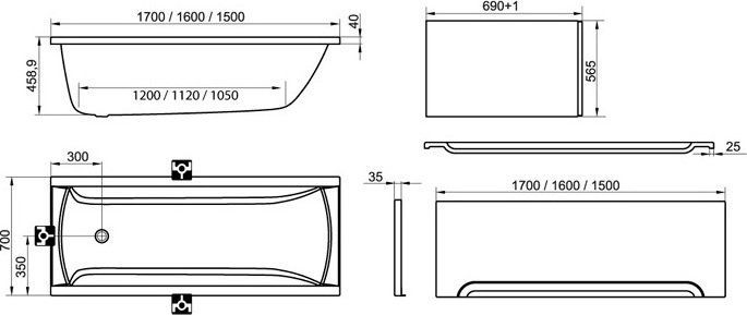 Акриловая ванна Ravak Classic 170x70 см  C541000000 - 1