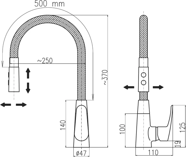 Смеситель для кухни Rav Slezak Amur с гибким изливом черный матовый - хром AM719.5/12CMATC - 4