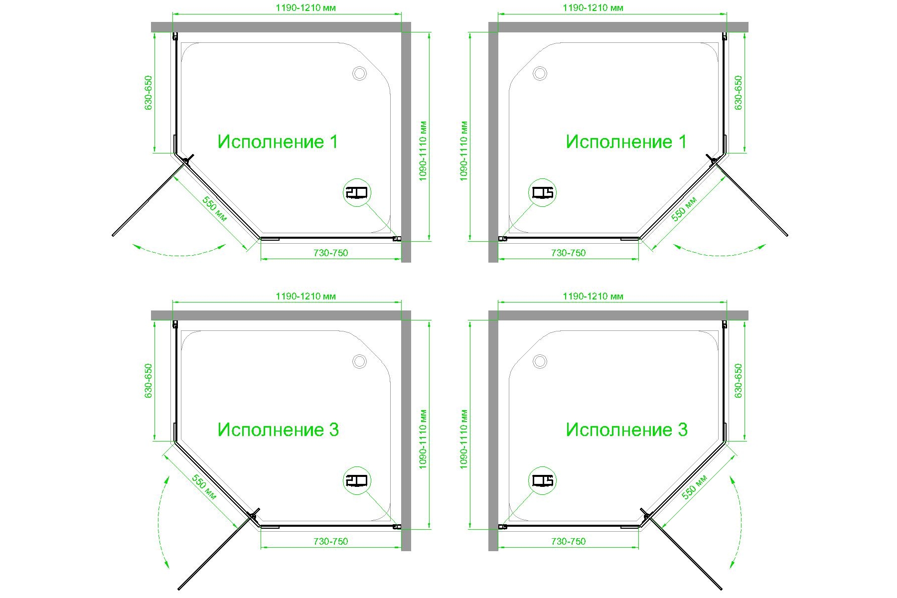 Душевой уголок Royal Bath TR 110х120 профиль черный стекло матовое RB1211TR-C-BL - 3
