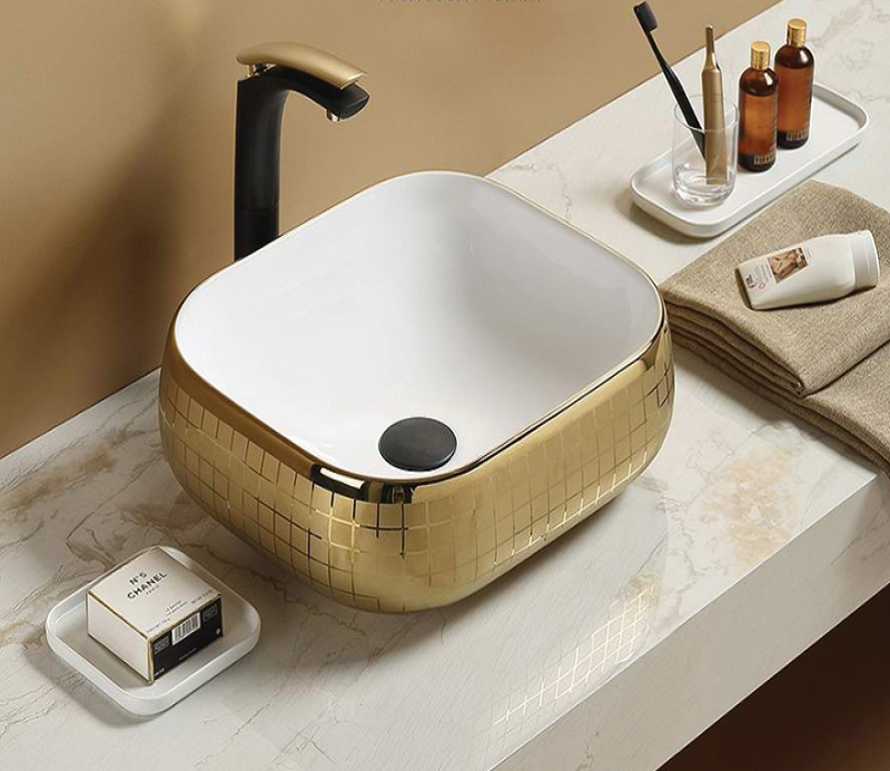 Раковина накладная CeramaLux NC 45 см золото  C1068 - 0