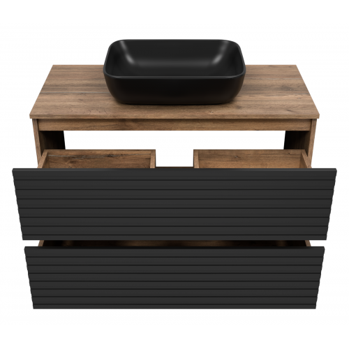 Тумба под раковину Brevita Dakota 100 дуб галифакс олово, черный кварц  DAK-07100-19/02-2Я - 2