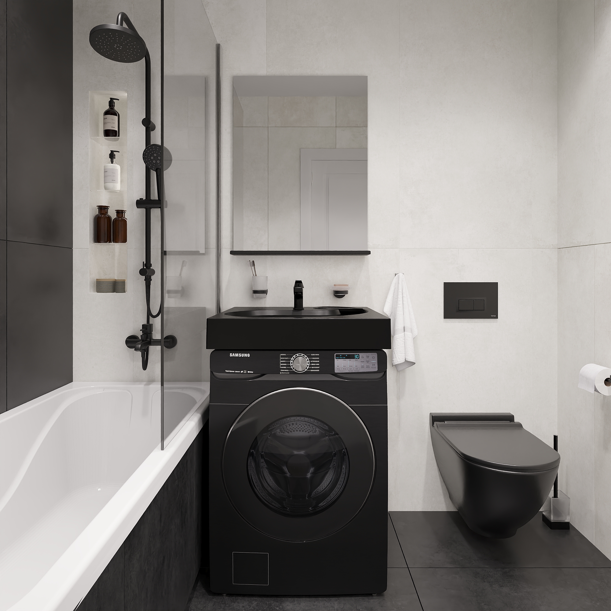 Раковина STWORKI Дублин 60 см черная матовая, на стиральную машину RSDb600 - 1