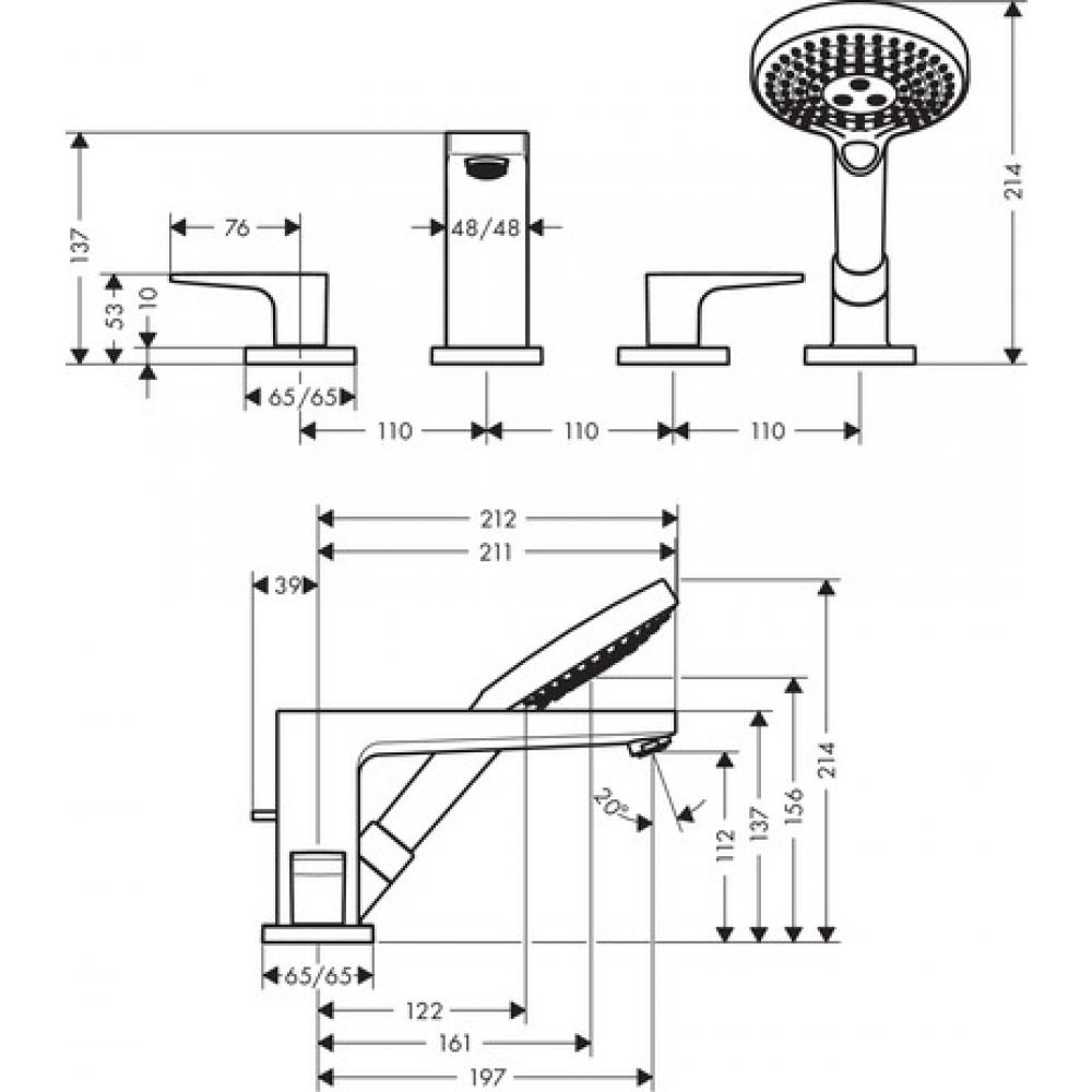 Смеситель Hansgrohe Metropol на край ванны, на 4 отверстия, хром 32552000 - 1