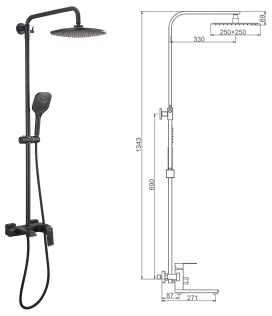 Душевая стойка Gappo черная матовая G2450 - 2