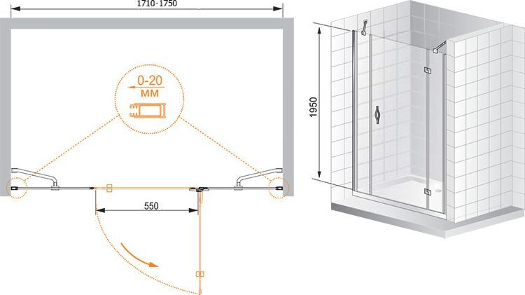 Душевая дверь в нишу Cezares Bergamo B13 80 60/40 C Cr R BERGAMO-W-B-13-80+60/40-C-Cr-R - 5