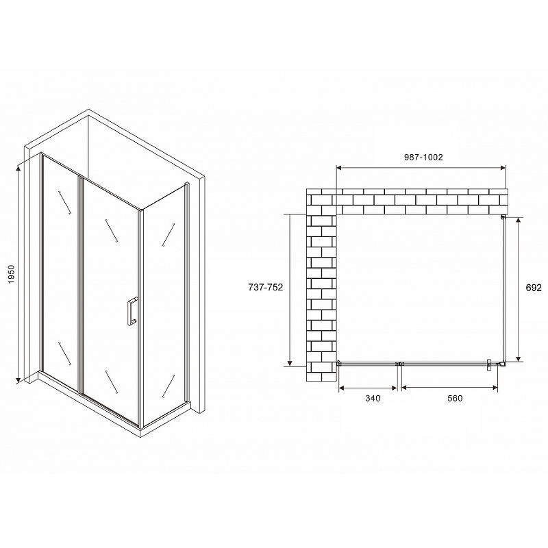 Душевой уголок Abber Sonnenstrand 100х75 хром стекло матовое AG04100MS-S75M - 1