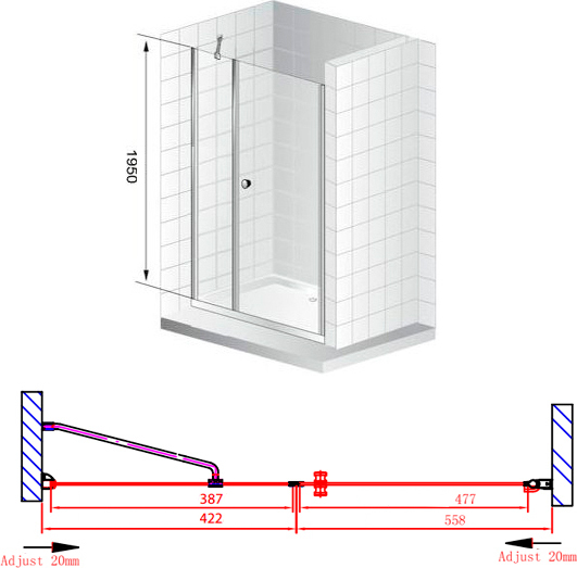 Душевая дверь в нишу Cezares Elena B11 40/60 P Cr R ELENA-B-11-40+60-P-Cr-R - 8