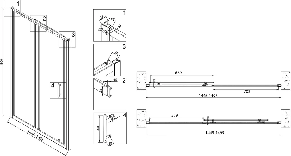 Душевая дверь в нишу Veconi Vianno VN-72 150 см профиль хром  VN72-150-01-C4 - 2