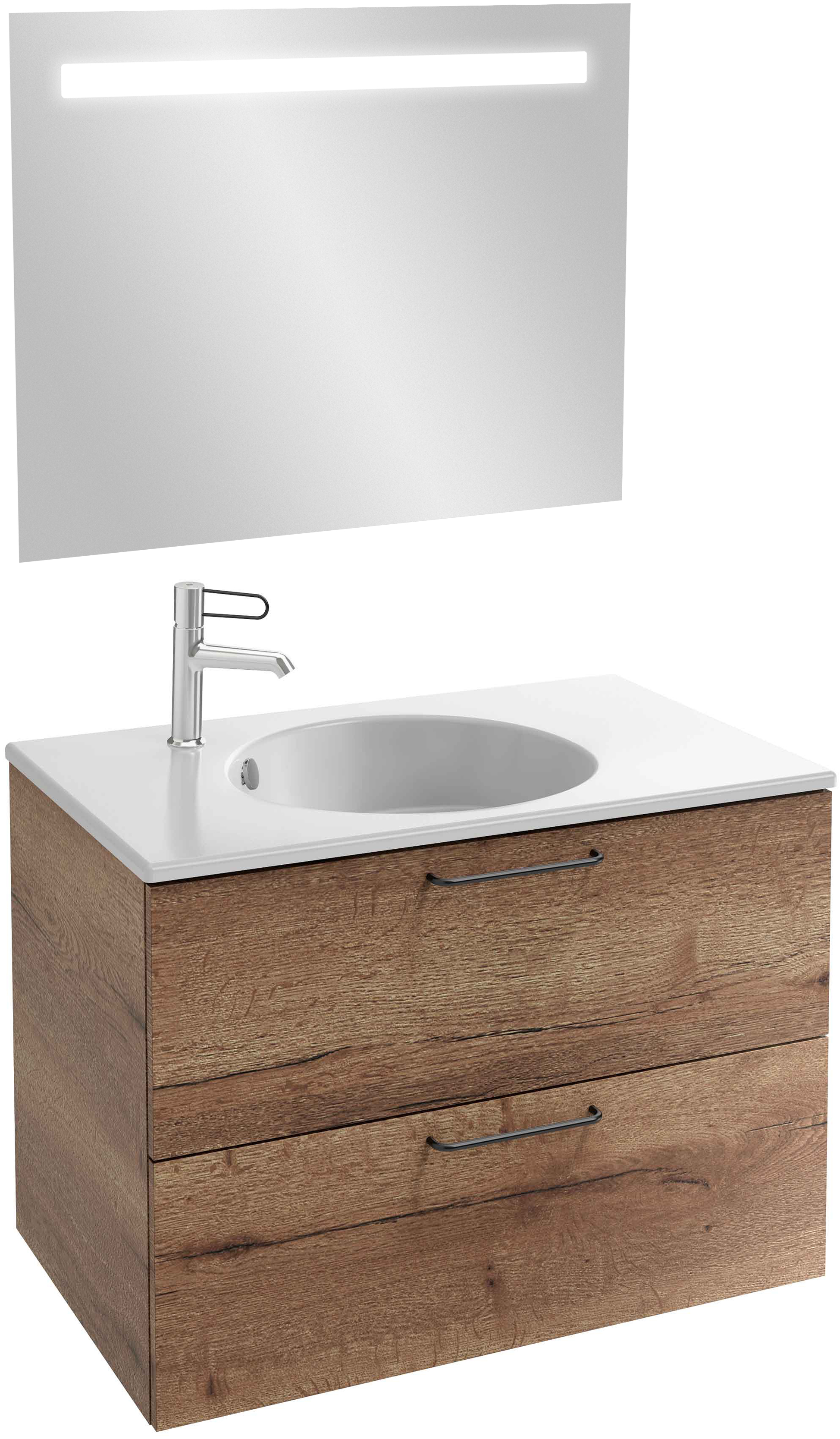 Тумба для комплекта Jacob Delafon Odeon Rive Gauche 90 дуб табак, 2 ящика, ручки черные EB2523-R9-E52 - 1