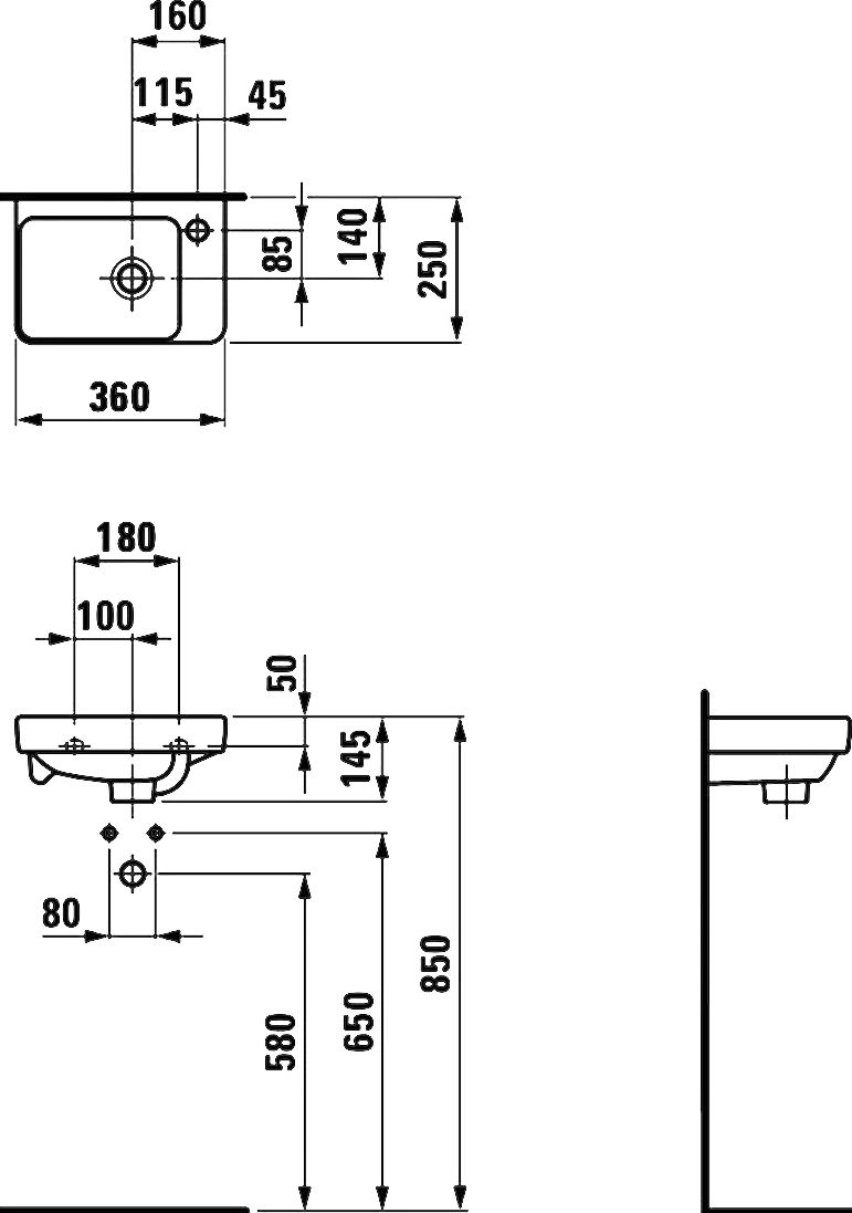 Рукомойник Laufen Pro S асимметричный 8.1596.0.000.104.1 - 3