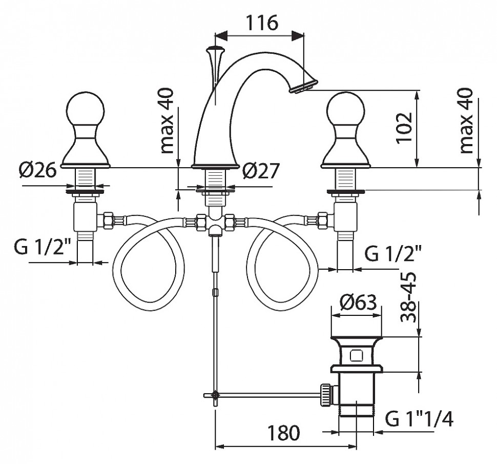 Смеситель для раковины Webert Karenina золото  KA750101010 - 1